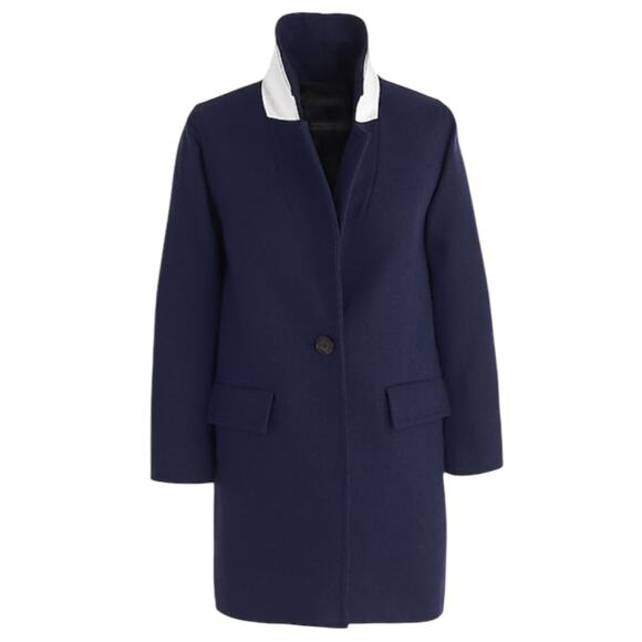 J. Crew Wool Blend Melton Boyfriend Coat One Button Navy Blue Size 12 - Picture 3 of 12